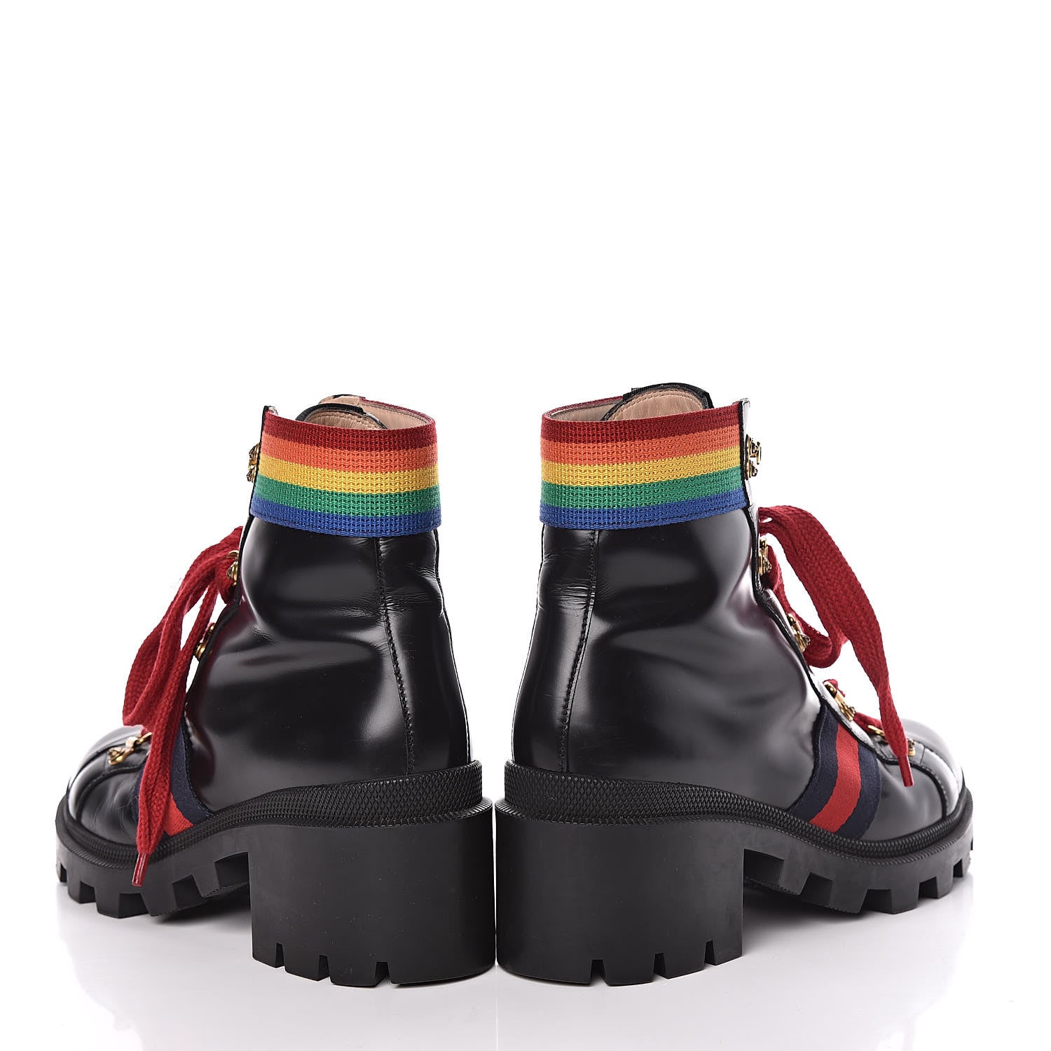 Gucci Calfskin Rainbow Trip Lace Up Combat Boots 39.5 Black 6 of 14