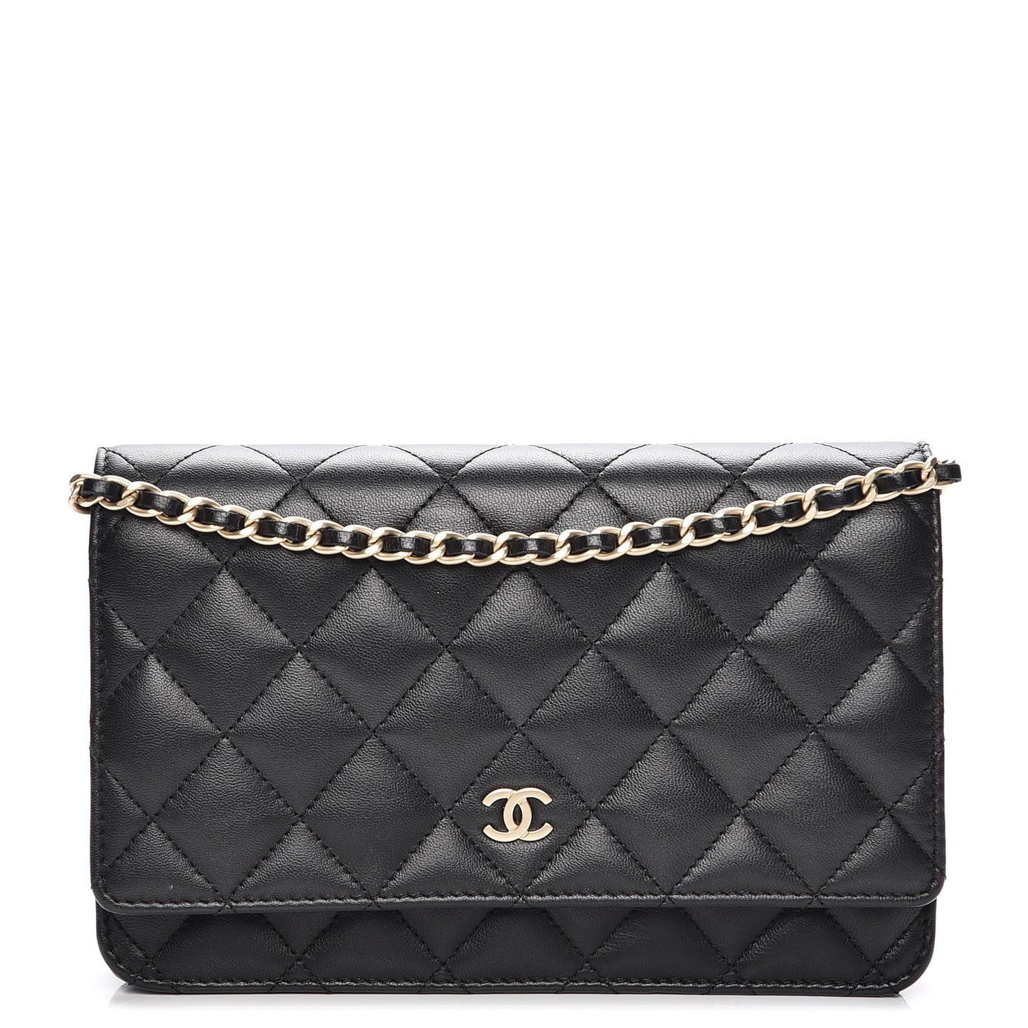 Lambskin Quilted Wallet On Chain WOC Black