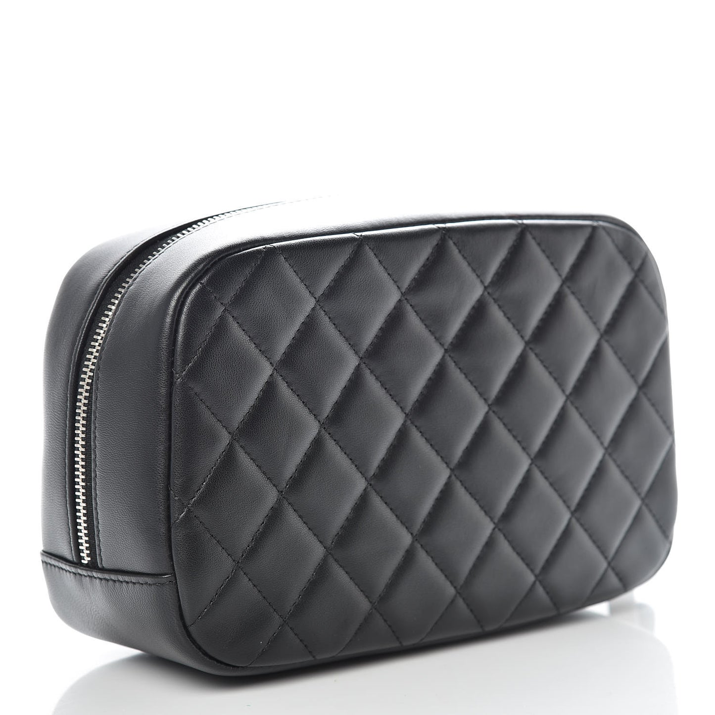 Lambskin Quilted Medium Curvy Pouch Cosmetic Case Black