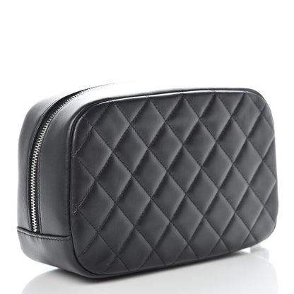 Chanel Lambskin Quilted Medium Curvy Pouch Cosmetic Case Black 3 of 7