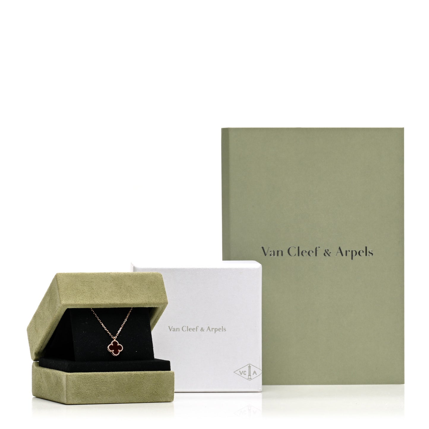 VAN CLEEF & ARPELS 18K Rose Gold Carnelian Sweet Alhambra Pendant Necklace