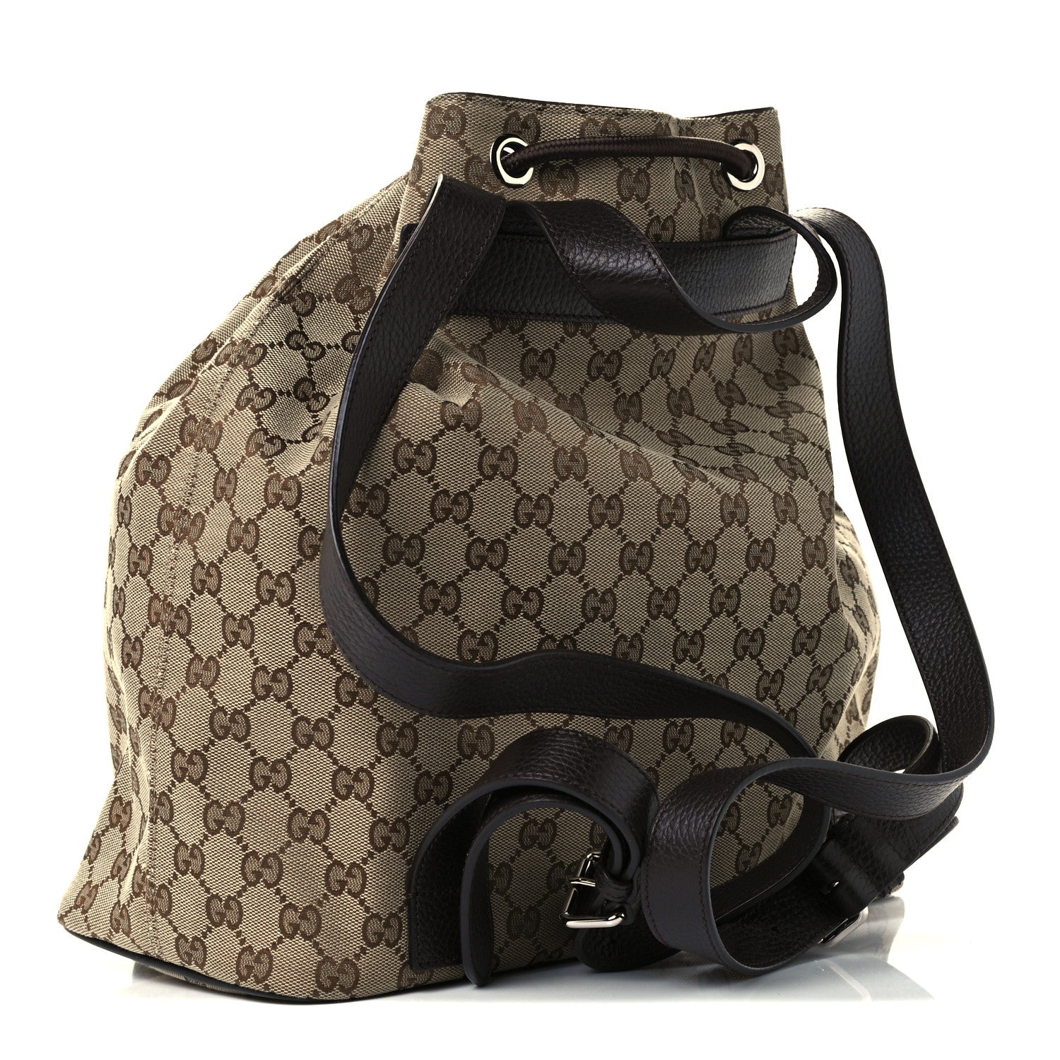 Gucci Monogram Dollar Calfskin O Drawstring Backpack Beige Ebony Testa di Moro Dark Chocolate 3 of 13