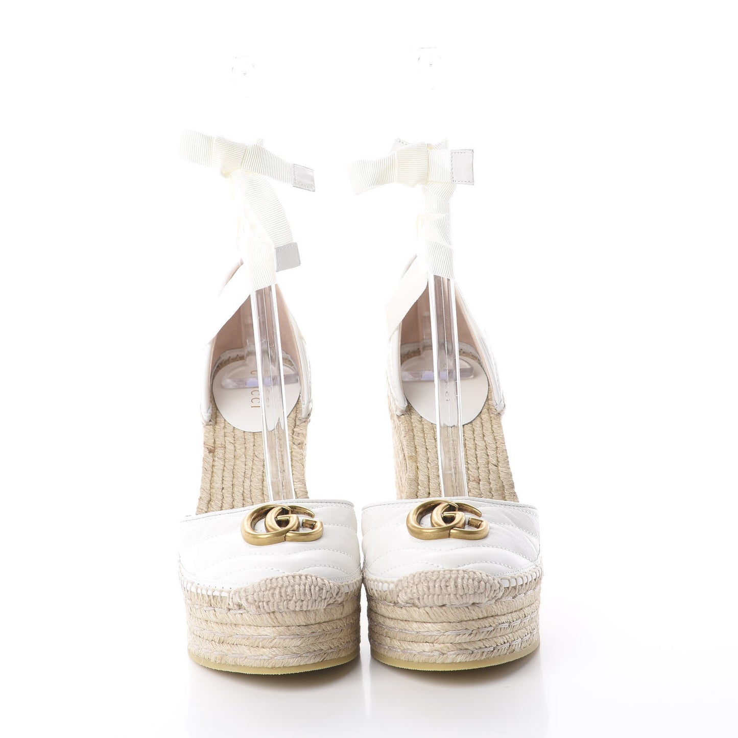 Nappa Matelasse GG Marmont Ankle Wrap Platform 35/120mm Espadrille Wedges 37.5 Great White