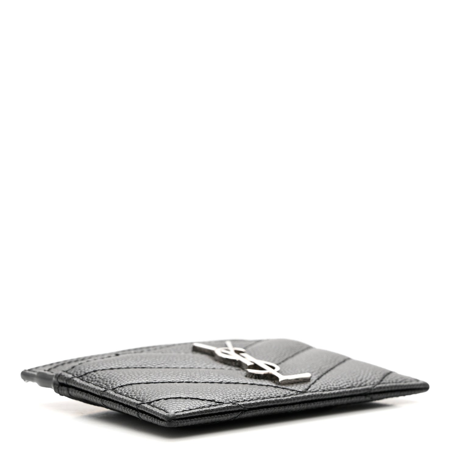Saint Laurent Grain De Poudre Matelasse Chevron Monogram Credit Card Case Black 4 of 7