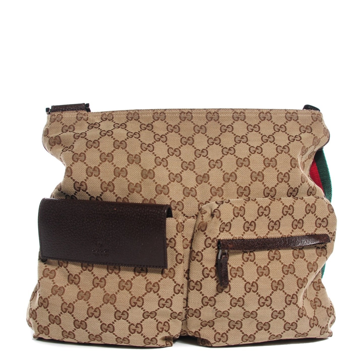 Monogram Web Medium Double Pocket Messenger Bag Dark Brown
