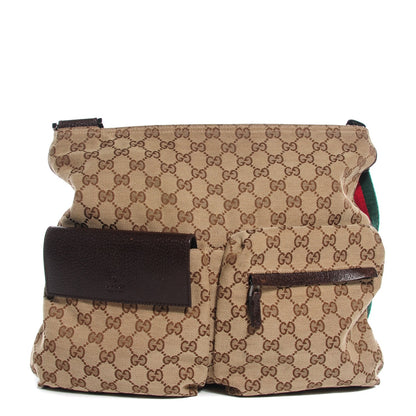 Gucci Monogram Web Medium Double Pocket Messenger Bag Dark Brown 1 of 8