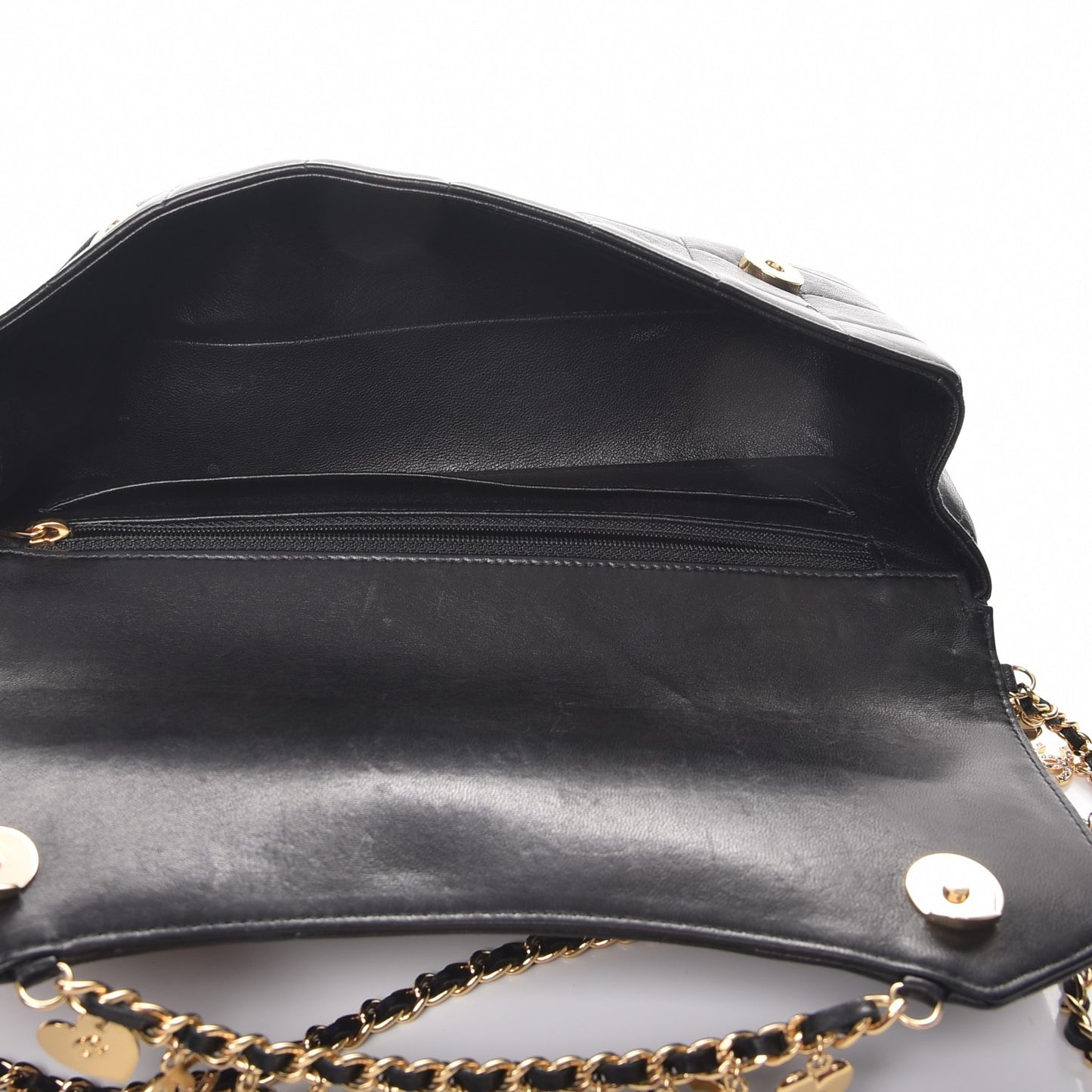 Lambskin Quilted Crystal Chocolate Bar Charm Flap Black