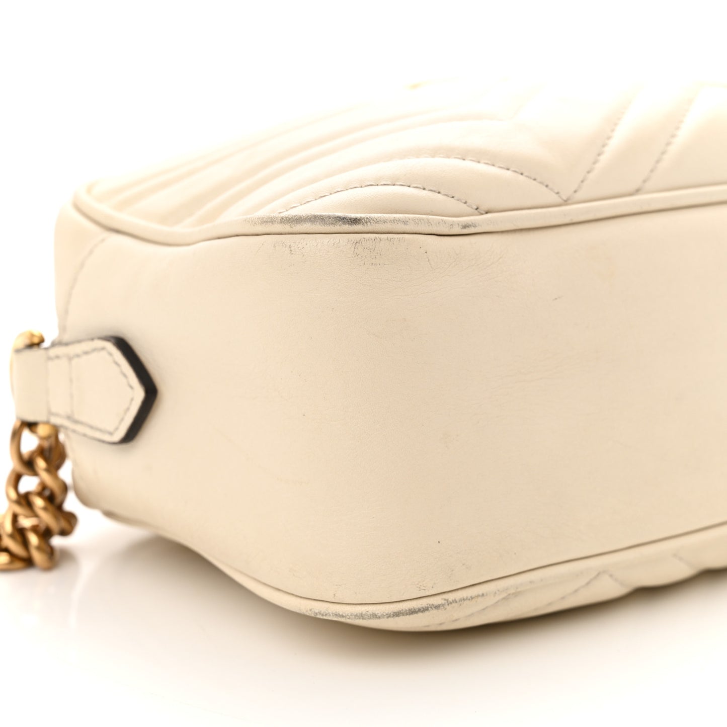 Calfskin Matelasse Small GG Marmont Chain Shoulder Bag White