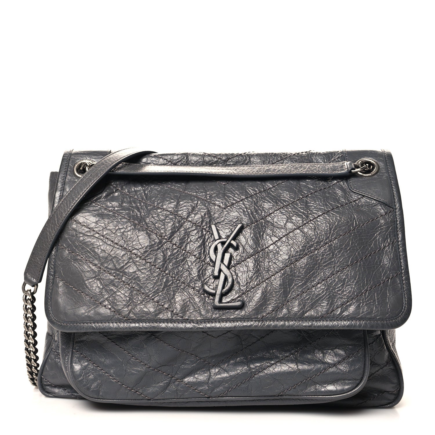 Saint Laurent Crinkled Calfskin Matelasse Monogram Large Niki Chain Satchel Storm 1 of 11