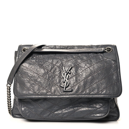 Saint Laurent Crinkled Calfskin Matelasse Monogram Large Niki Chain Satchel Storm 1 of 11