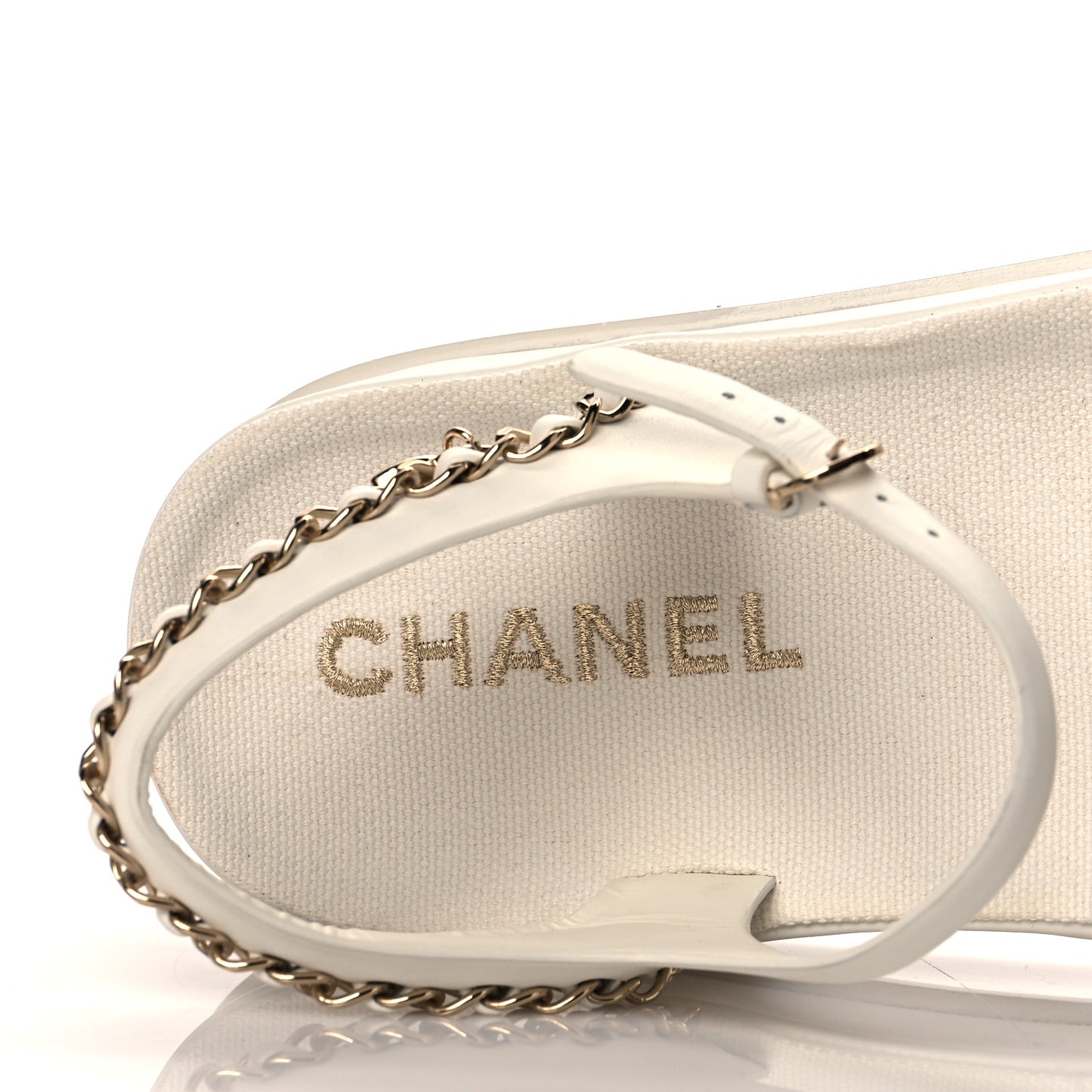 Calfskin Chain Platform Sandals 39 White