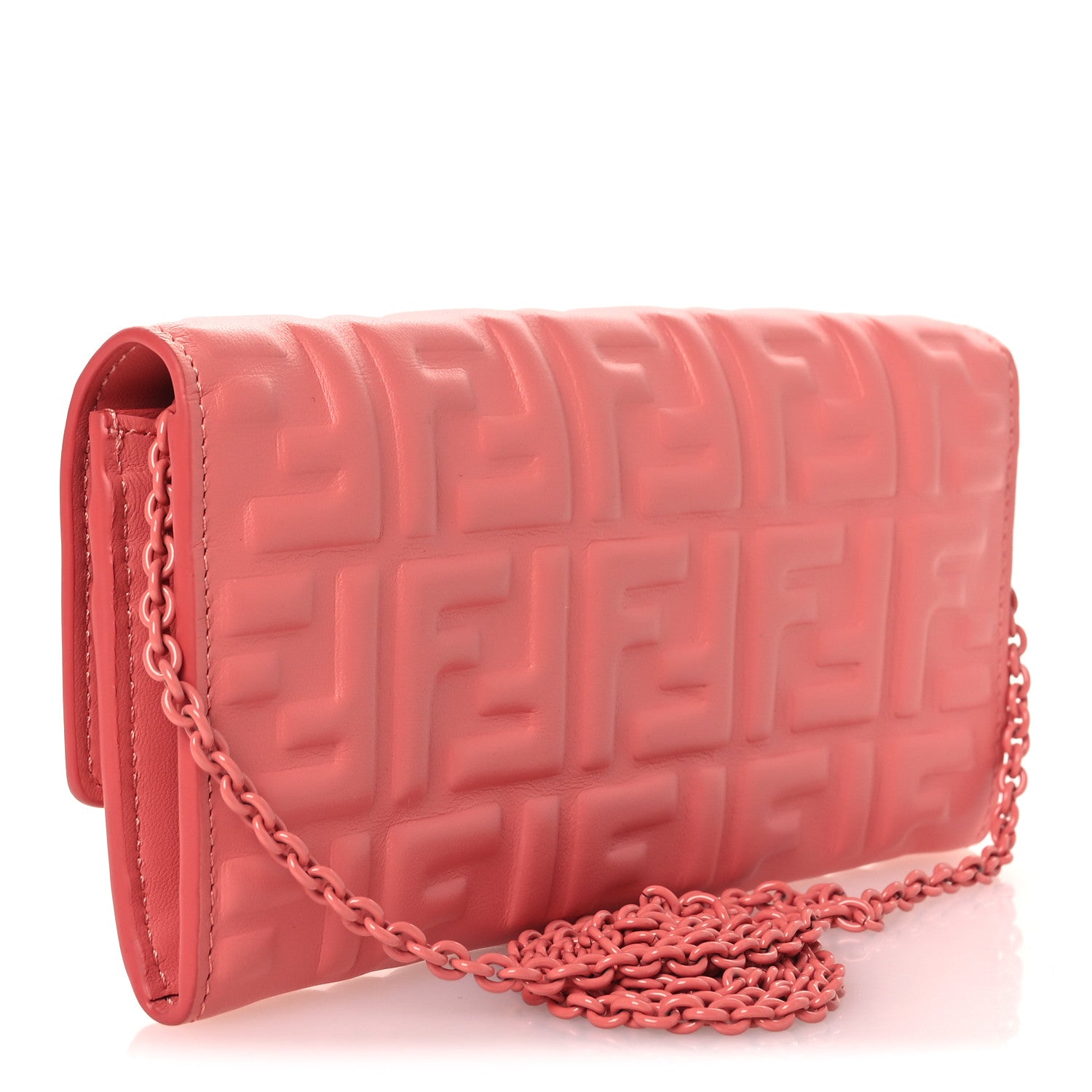 Fendi Nappa FF Embossed Continental Wallet On Chain Rosa Pesca 3 of 12