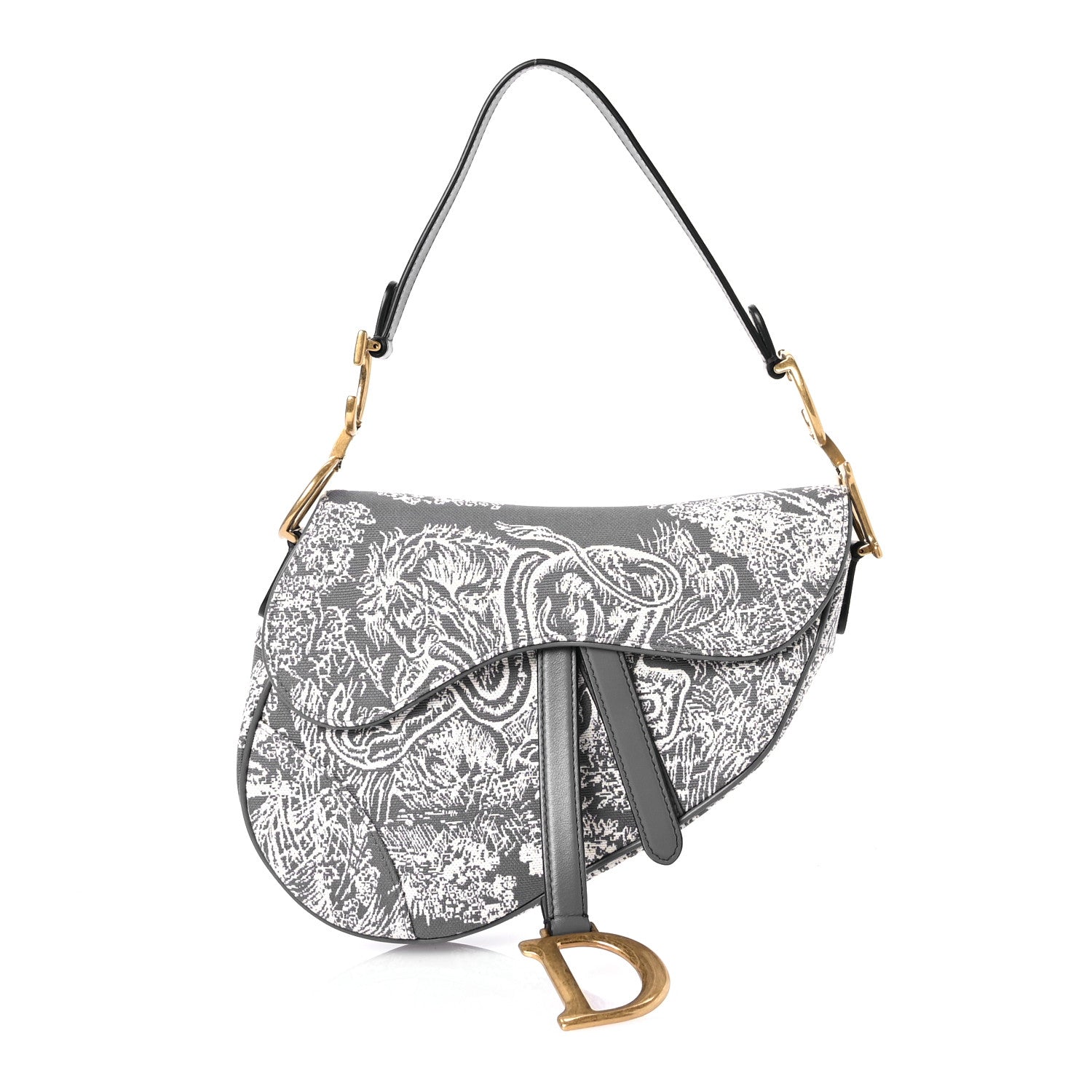 Christian Dior Canvas Reverse Embroidered Toile De Jouy Saddle Bag Grey 1 of 10