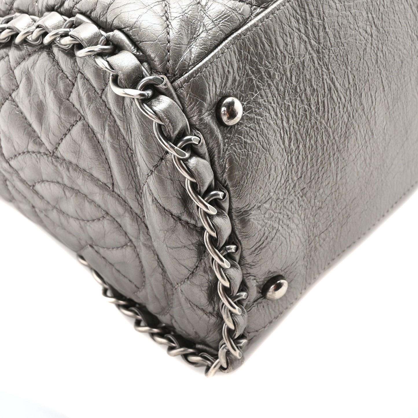 Metallic Calfskin Quilted Large Chain Me Hobo Silver