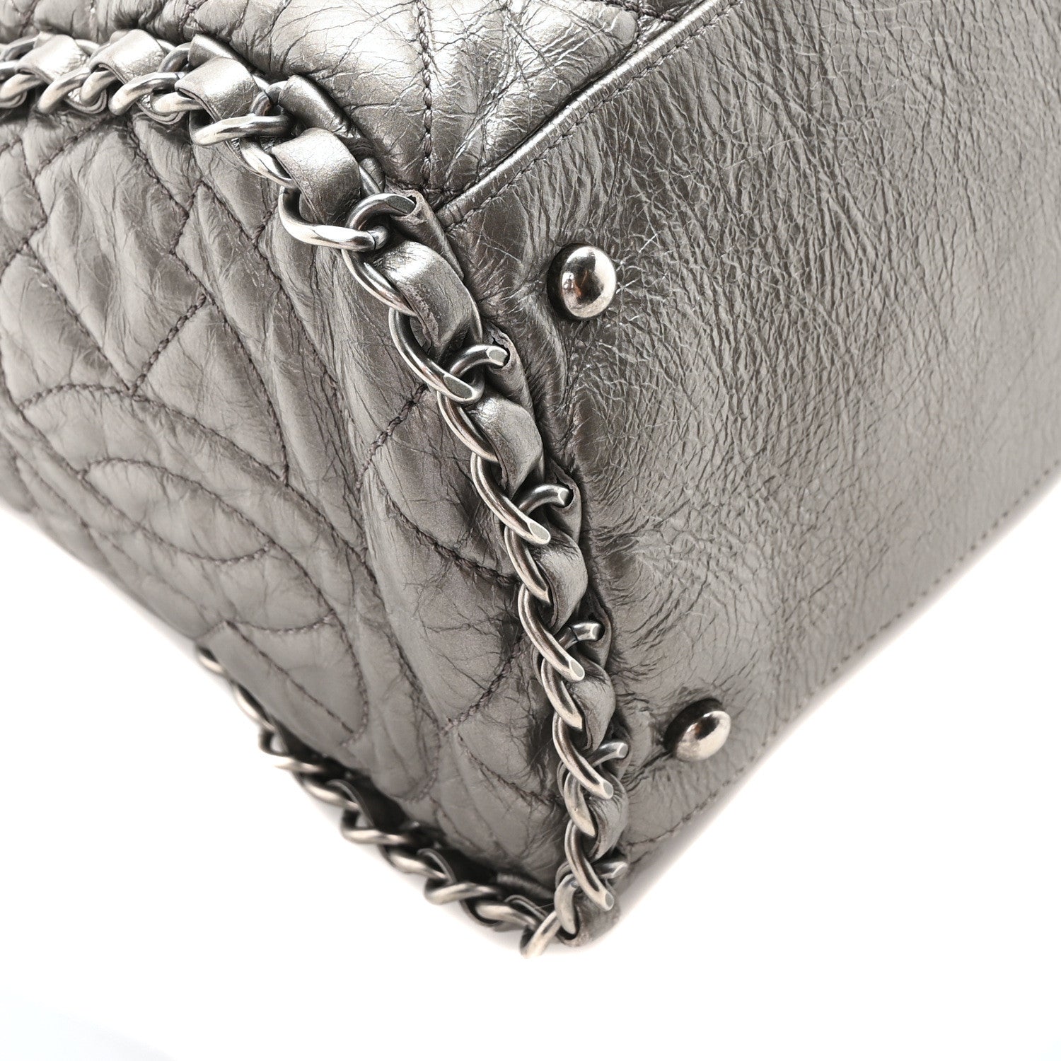Chanel Metallic Calfskin Quilted Large Chain Me Hobo Silver 9 of 10
