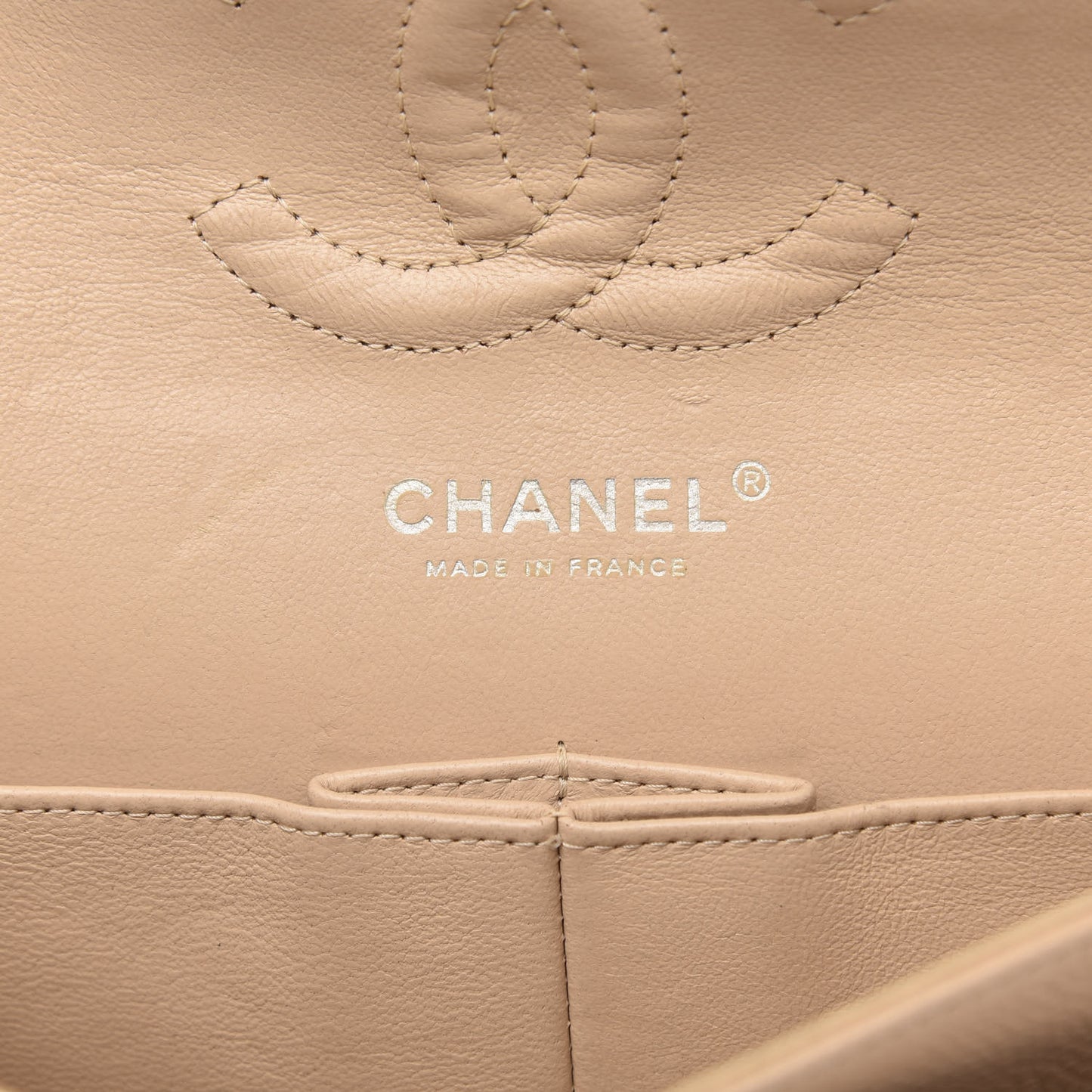 Caviar Quilted Medium Double Flap Beige