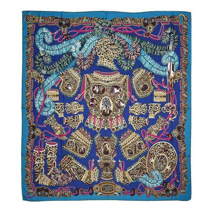 Hermes Cashmere Silk Sous L'Egide De Mars Shawl 140 Canard Bleu Nuit Fuchsia 1 of 6