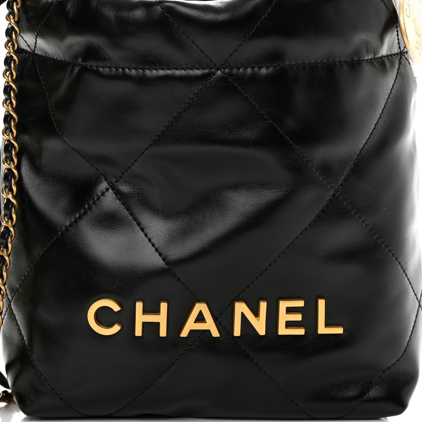 Shiny Calfskin Quilted Mini Chanel 22 Black