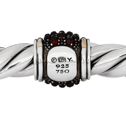 David Yurman Sterling Silver 18K Yellow Gold Garnet Cable Berries Center Station Bracelet 3 of 3