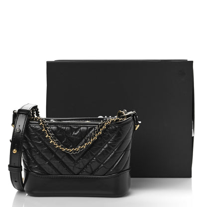 Chanel Aged Calfskin Chevron Quilted Small Gabrielle Hobo Black 10 of 10