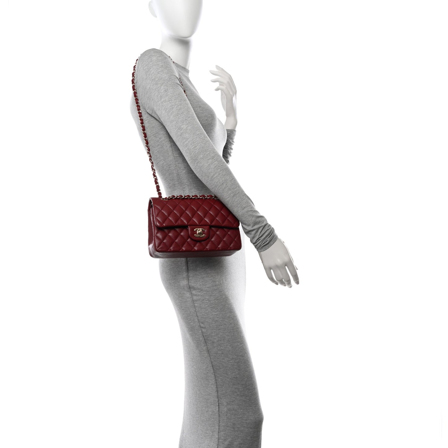 Caviar Quilted Small Double Flap Burgundy