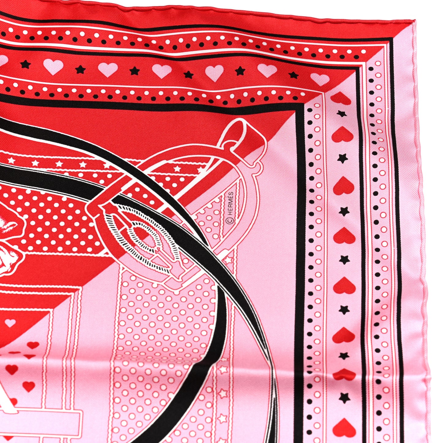 Silk Grand Manege Cut Bandana Love Scarf 65 Rouge Rose Black