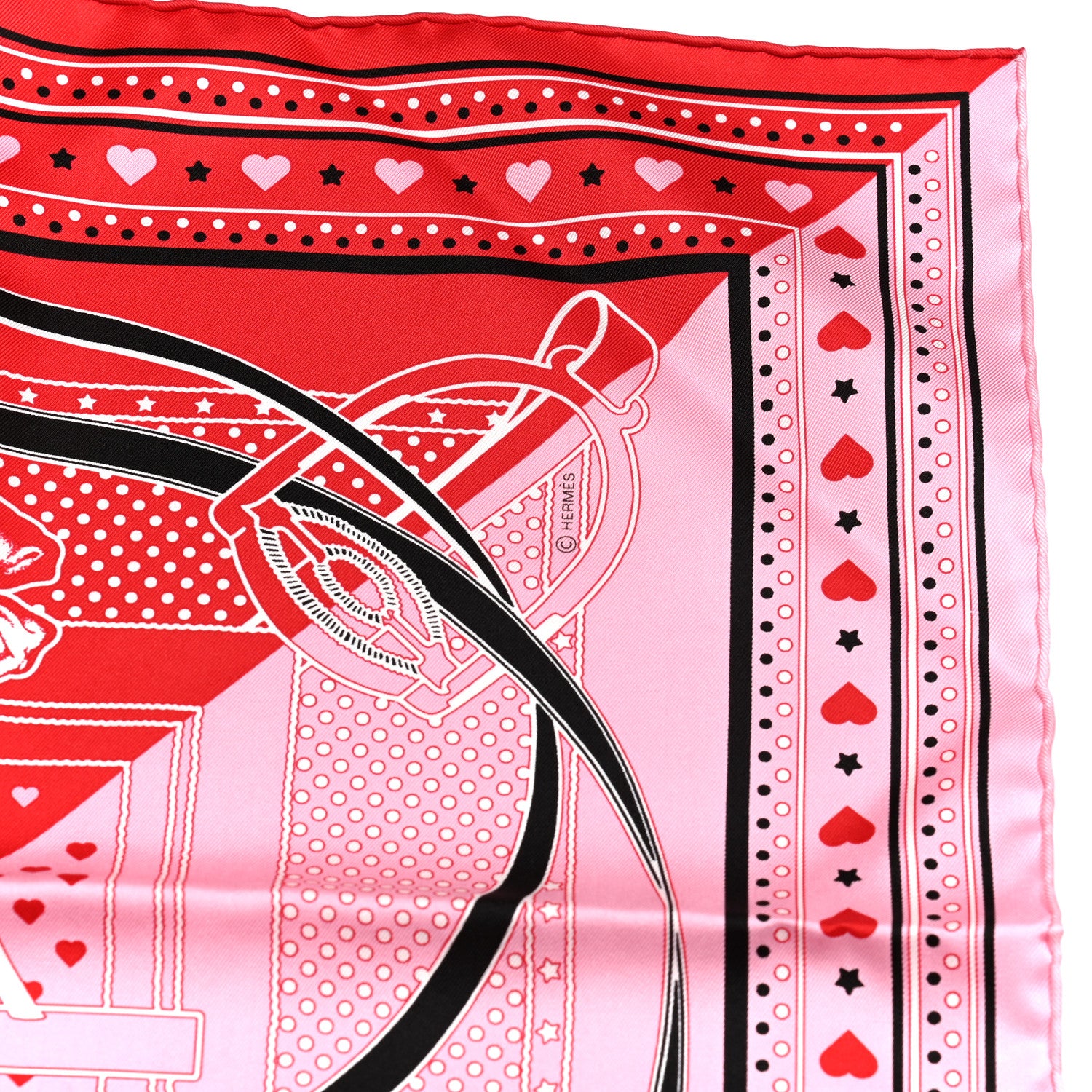 Hermes Silk Grand Manege Cut Bandana Love Scarf 65 Rouge Rose Black 3 of 8