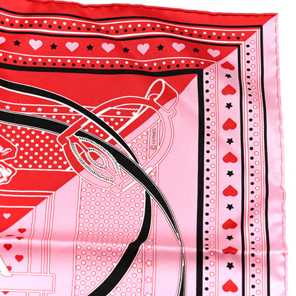 Hermes Silk Grand Manege Cut Bandana Love Scarf 65 Rouge Rose Black 3 of 8