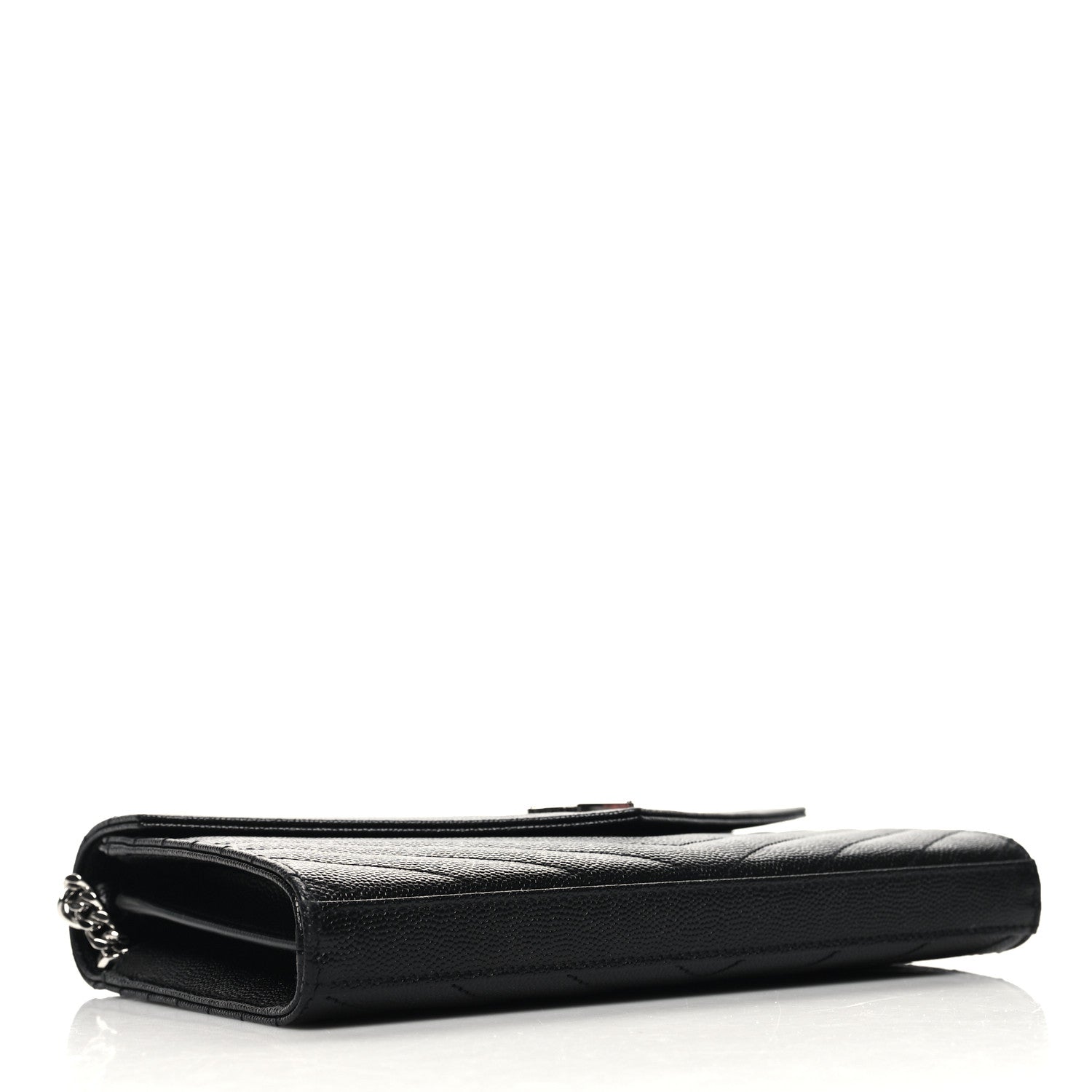 Saint Laurent Grain De Poudre Matelasse Chevron Monogram Chain Wallet Black 4 of 11