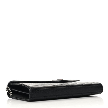 Saint Laurent Grain De Poudre Matelasse Chevron Monogram Chain Wallet Black 4 of 11