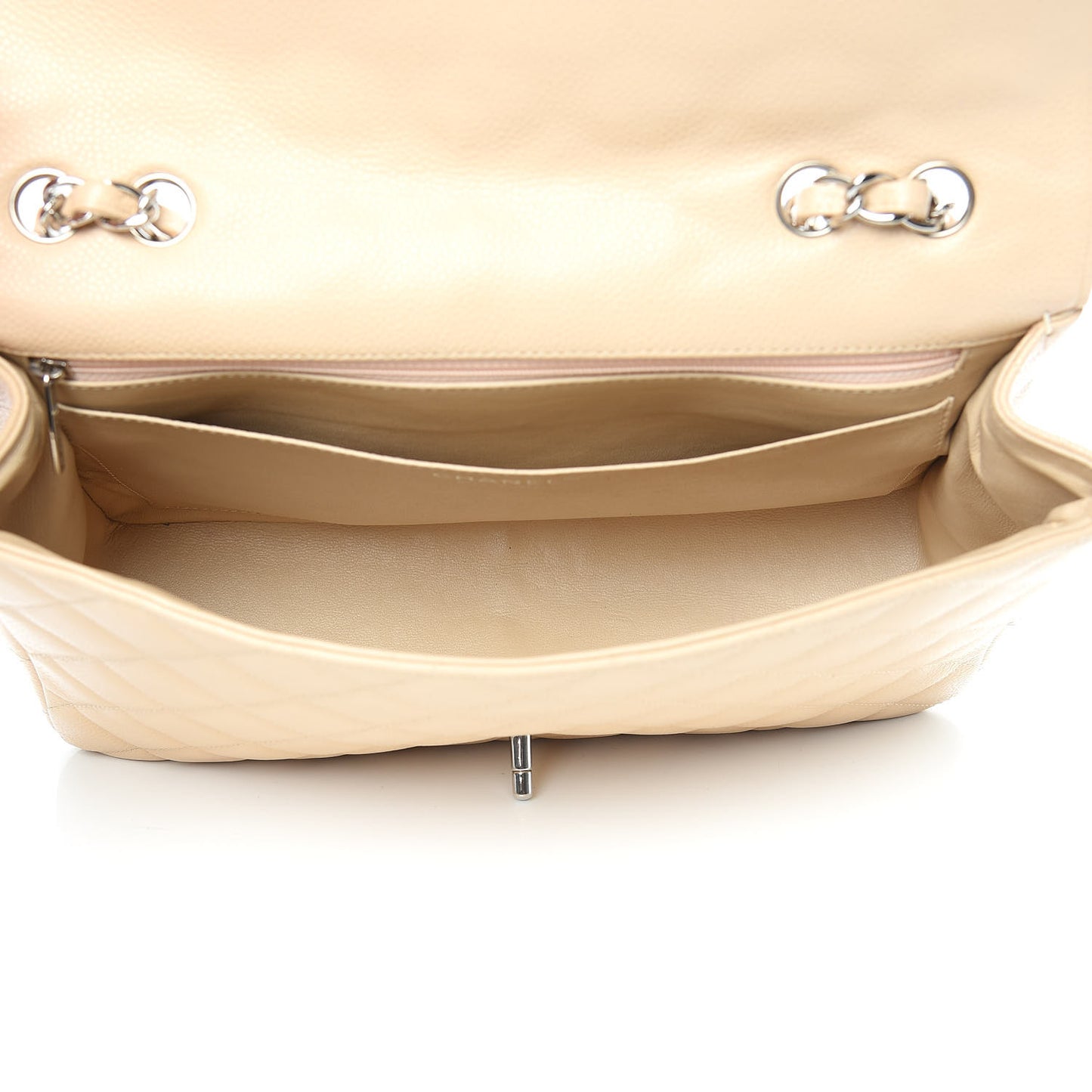 Caviar Quilted Jumbo Single Flap Beige Clair