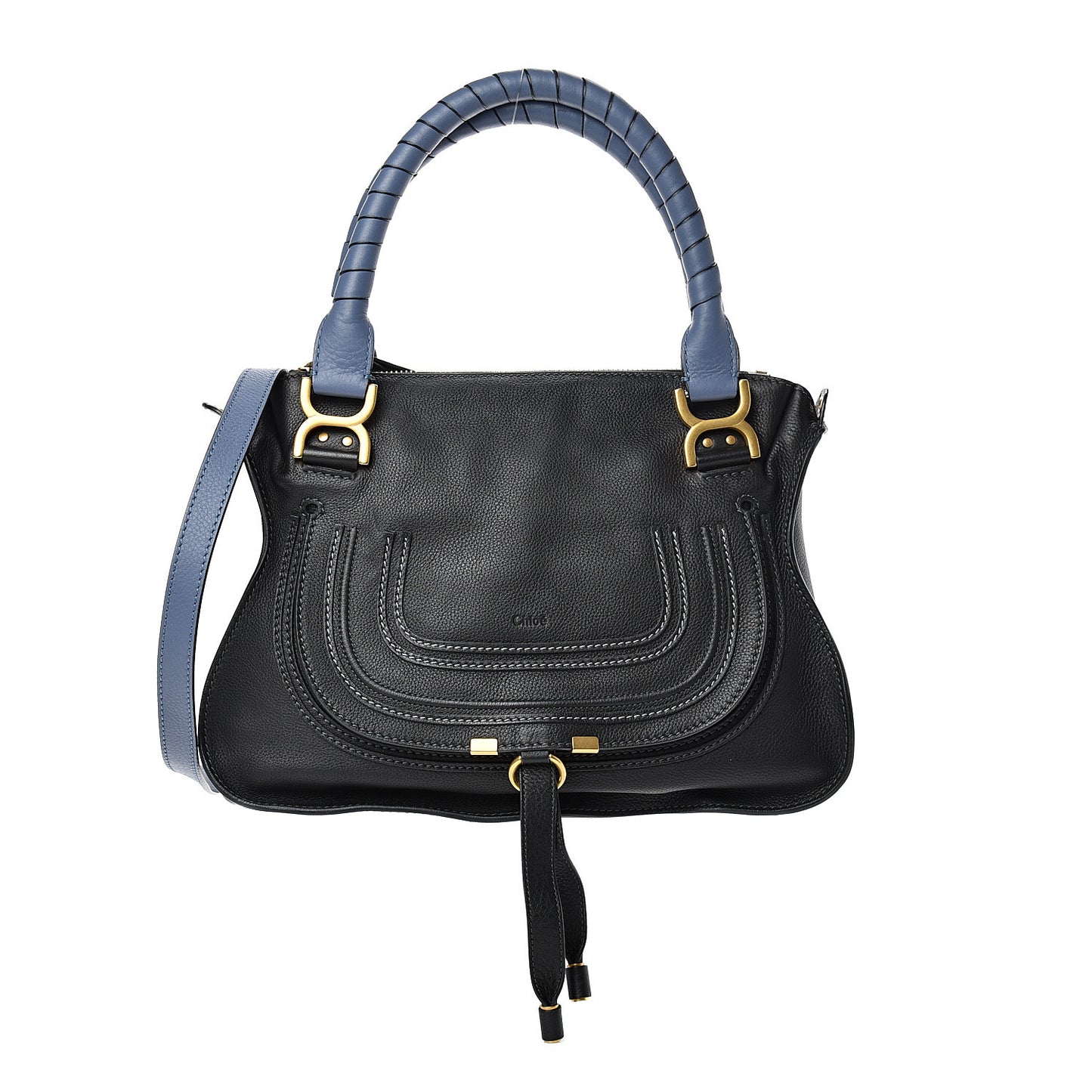 Calfskin Marcie Small Bi-Color Satchel Black
