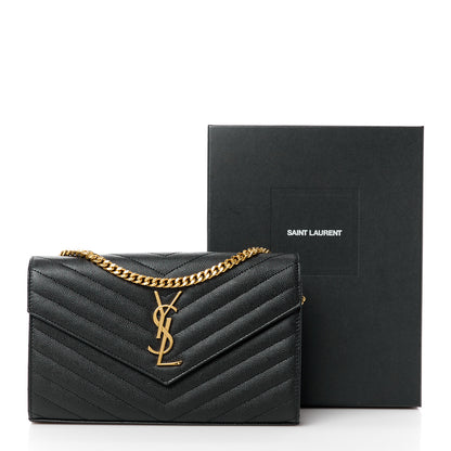 Saint Laurent Grain De Poudre Matelasse Chevron Monogram Chain Wallet Black 10 of 10