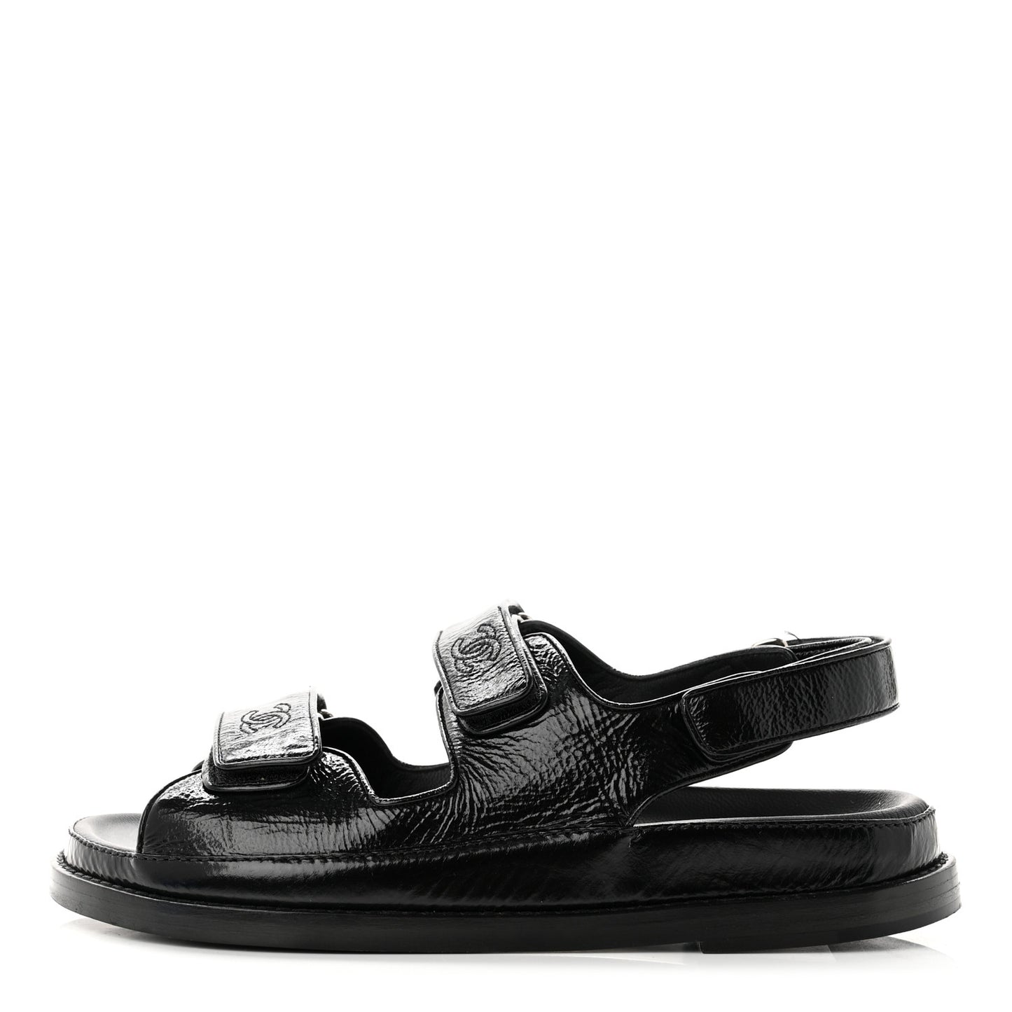 Patent Calfskin Velcro Dad Sandals 38 Black