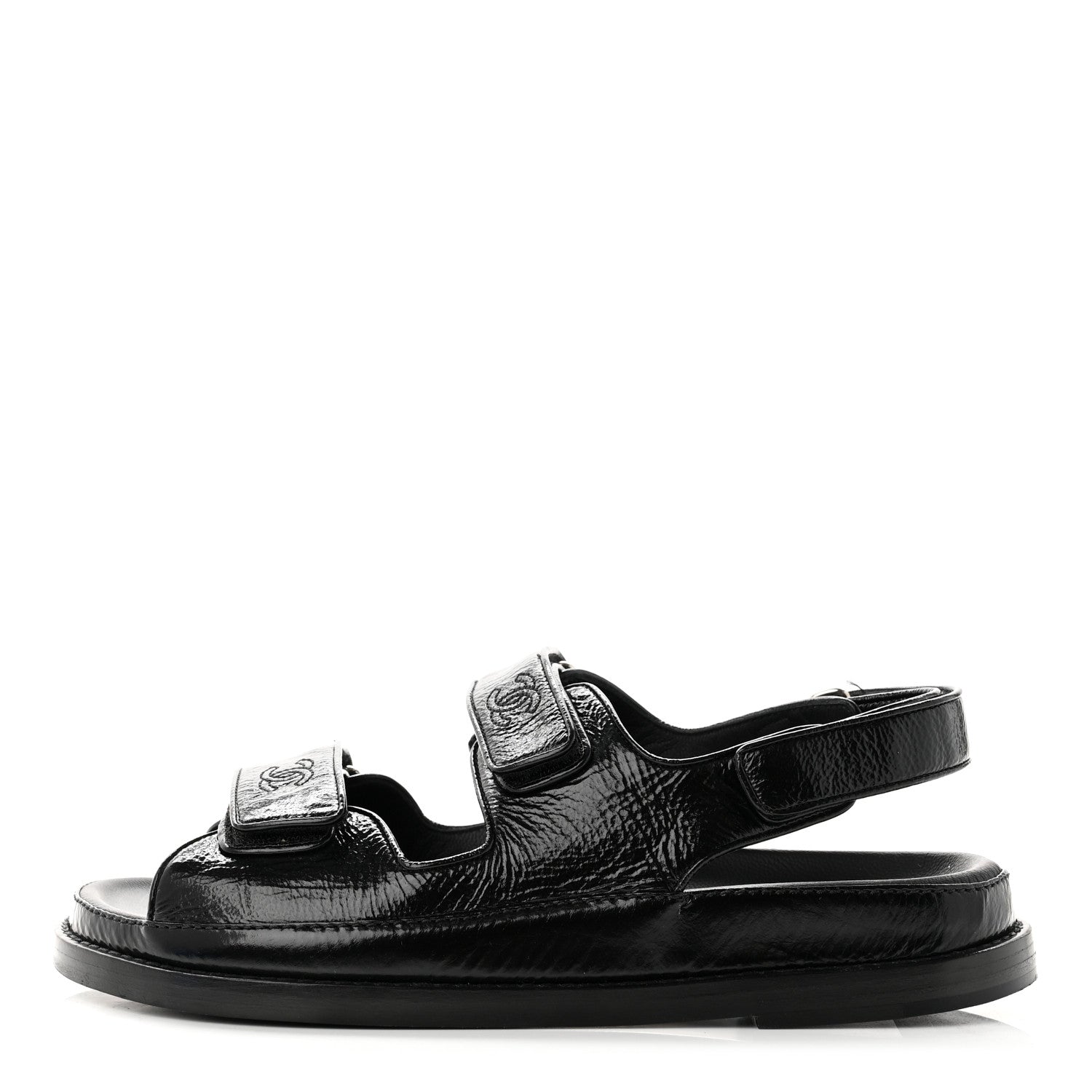 Chanel Patent Calfskin Velcro Dad Sandals 38 Black 1 of 8