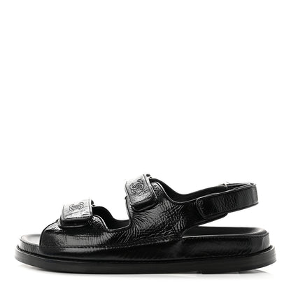 Chanel Patent Calfskin Velcro Dad Sandals 38 Black 1 of 8