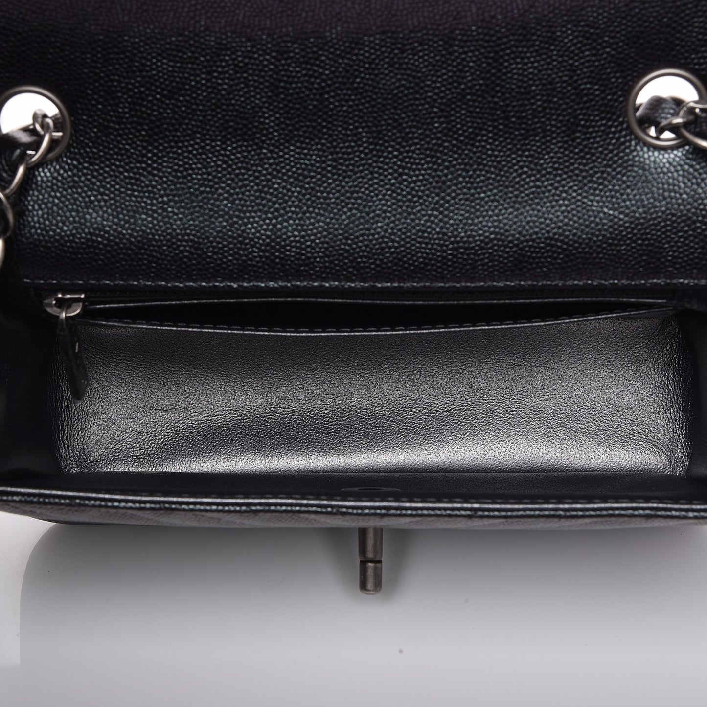 Metallic Caviar Chevron Quilted Mini Rectangular Flap Black