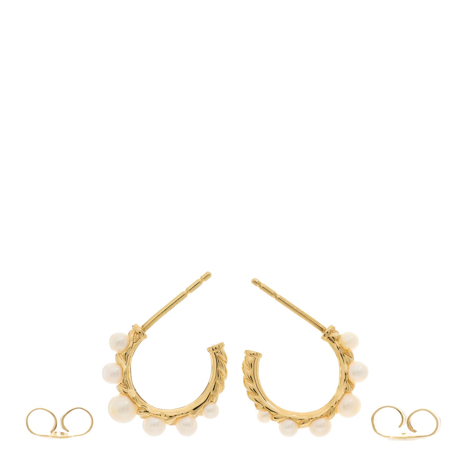 David Yurman 18K Yellow Gold Pearl 15mm Petite Perle Hoop Earrings 2 of 4
