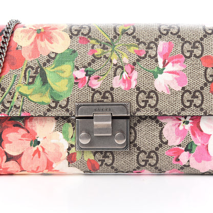 Gucci GG Supreme Monogram Blooms Padlock Continental Chain Wallet Beige Multicolor Dry Rose 10 of 11