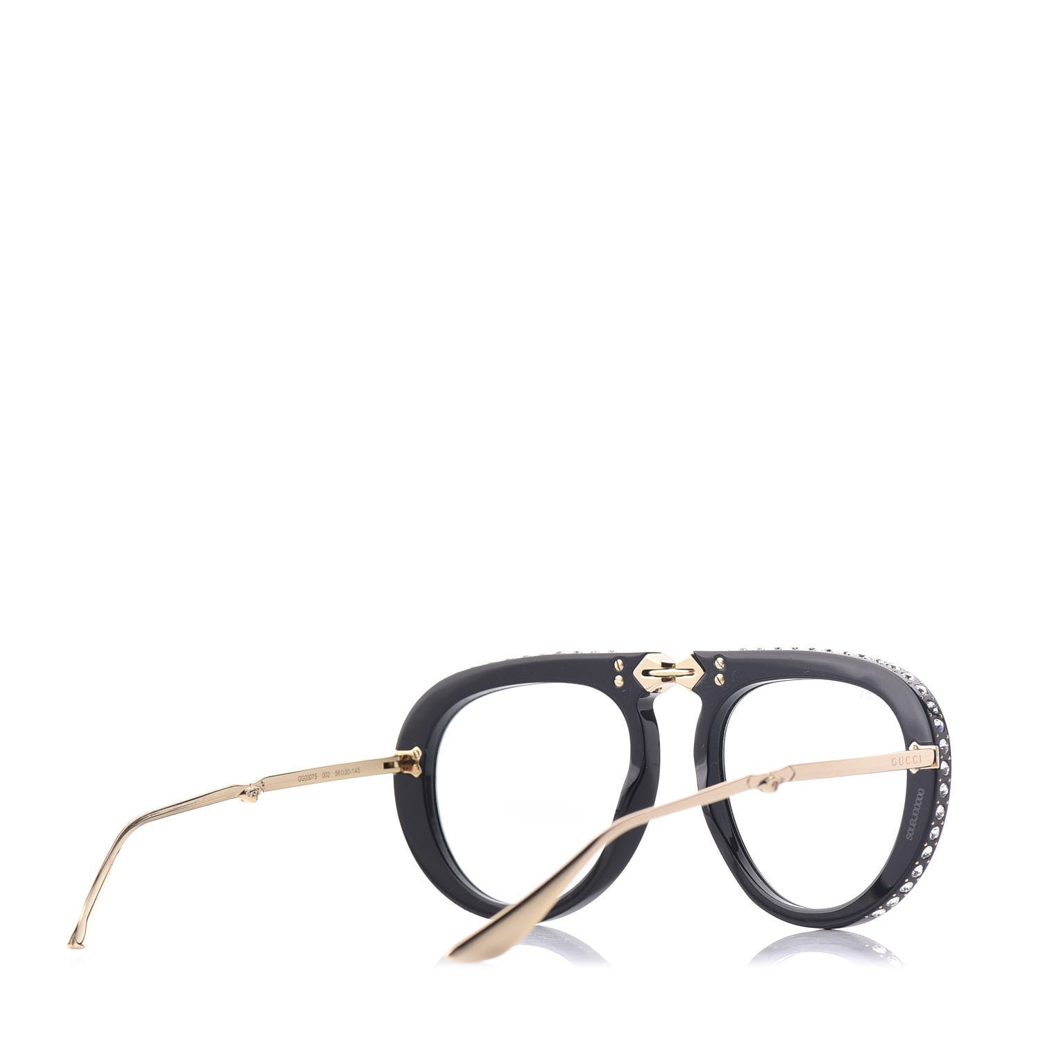 Gucci Acetate Crystal Foldable Aviator Sunglasses GG0307S Black 4 of 10
