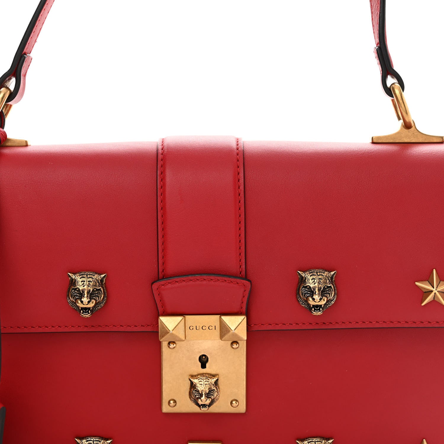 Gucci Calfskin Medium Cat Lock Top Handle Bag Red 8 of 10