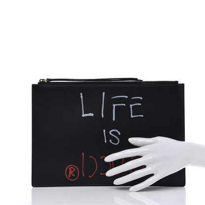 Gucci Calfskin GucciGhost Life is Gucci Zip Pouch Black 2 of 11