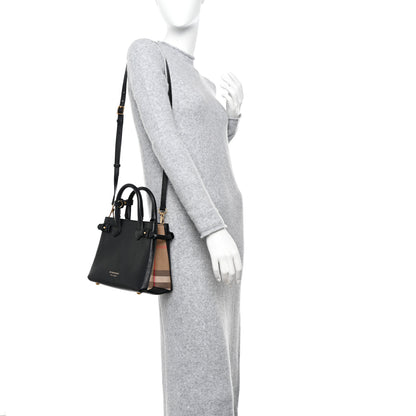 Burberry Grainy Calfskin House Check Small Banner Tote Black 2 of 9