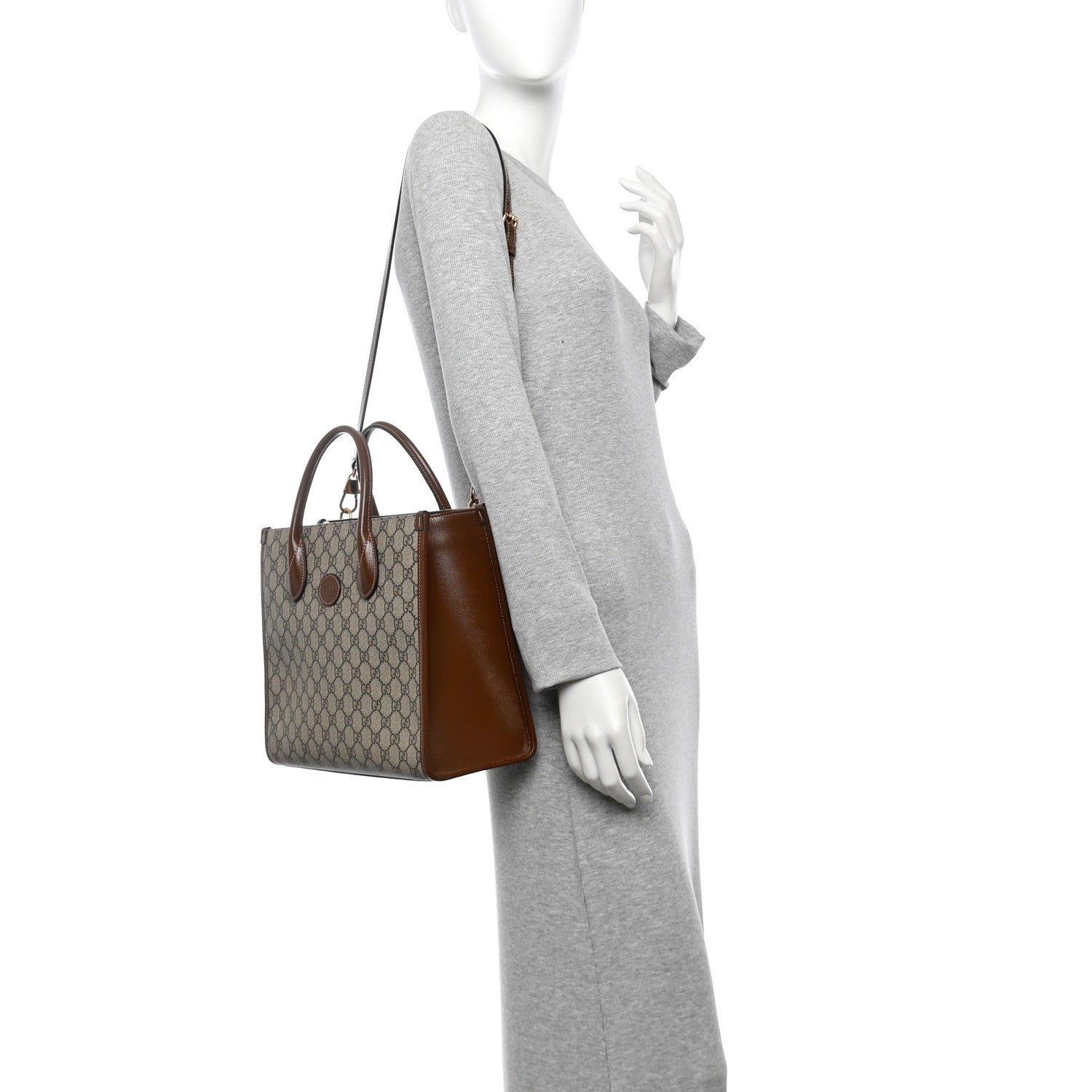 Gucci GG Supreme Monogram Azalea Calfskin Small Retro Interlocking G Tote Bag Beige Ebony Brown Sugar 2 of 11