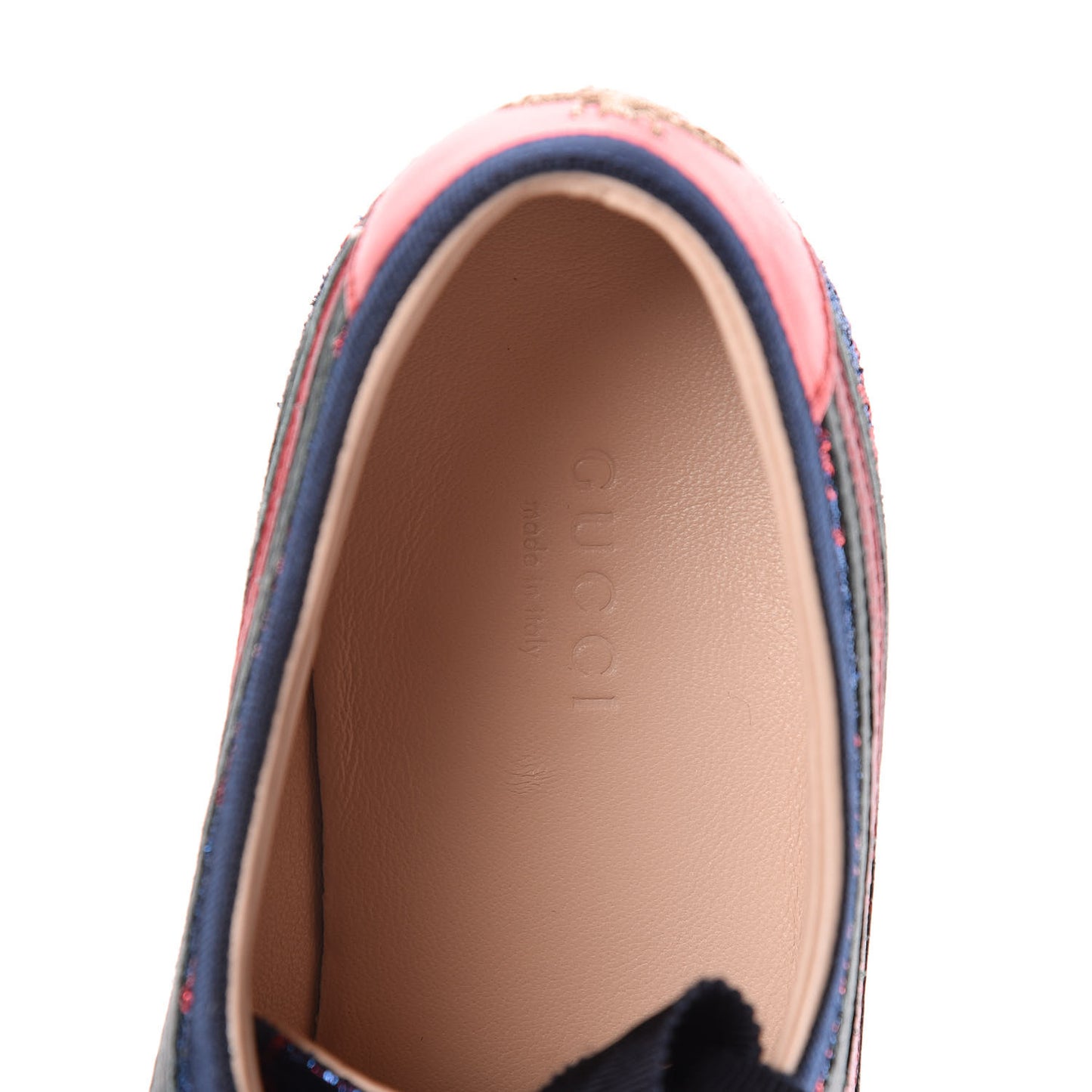 Lurex Calfskin Web GG Monogram Womens Falacer Sneakers 38.5 Iridescent Blue Iridescent Red Silver