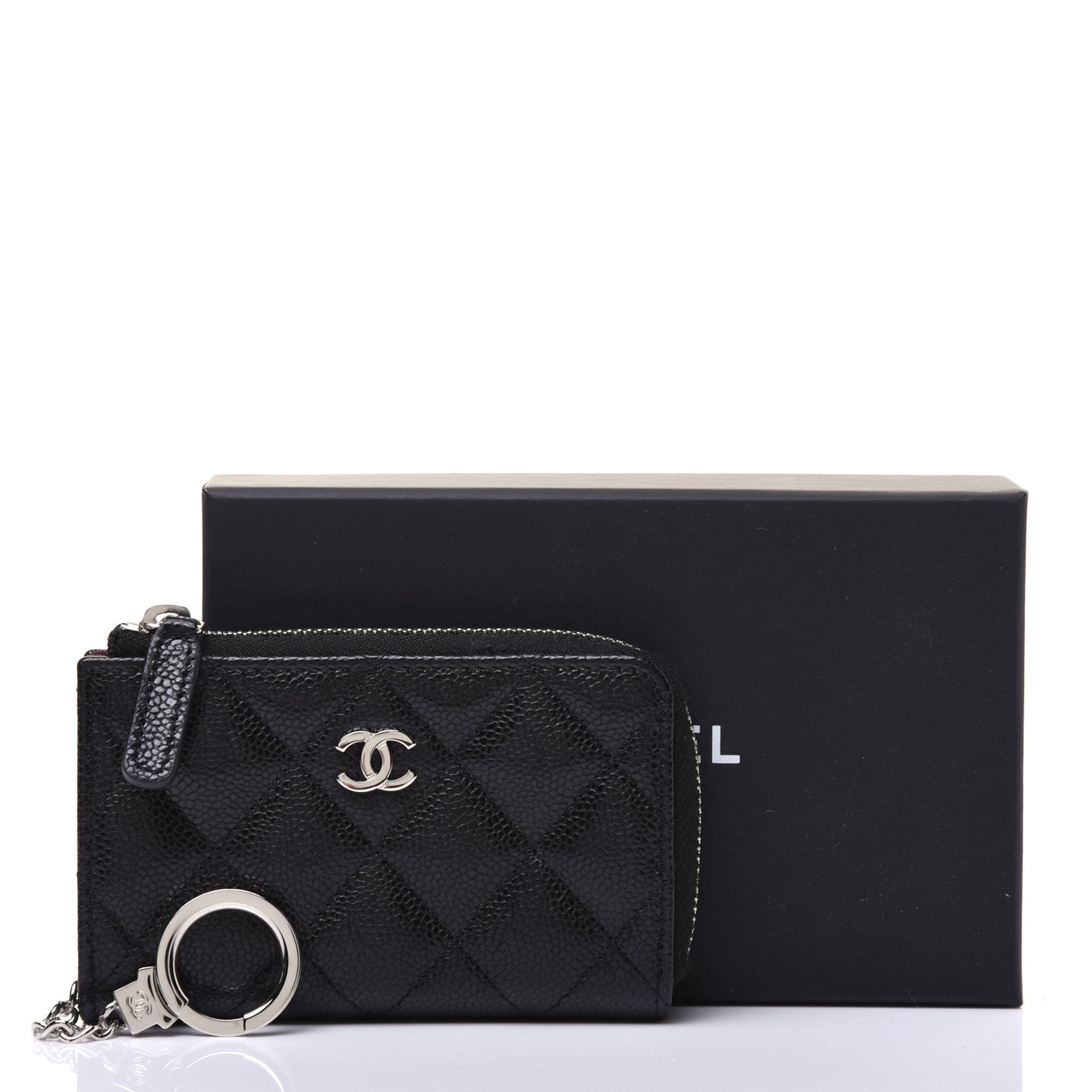 Caviar Quilted Zipped Key Holder Case Black