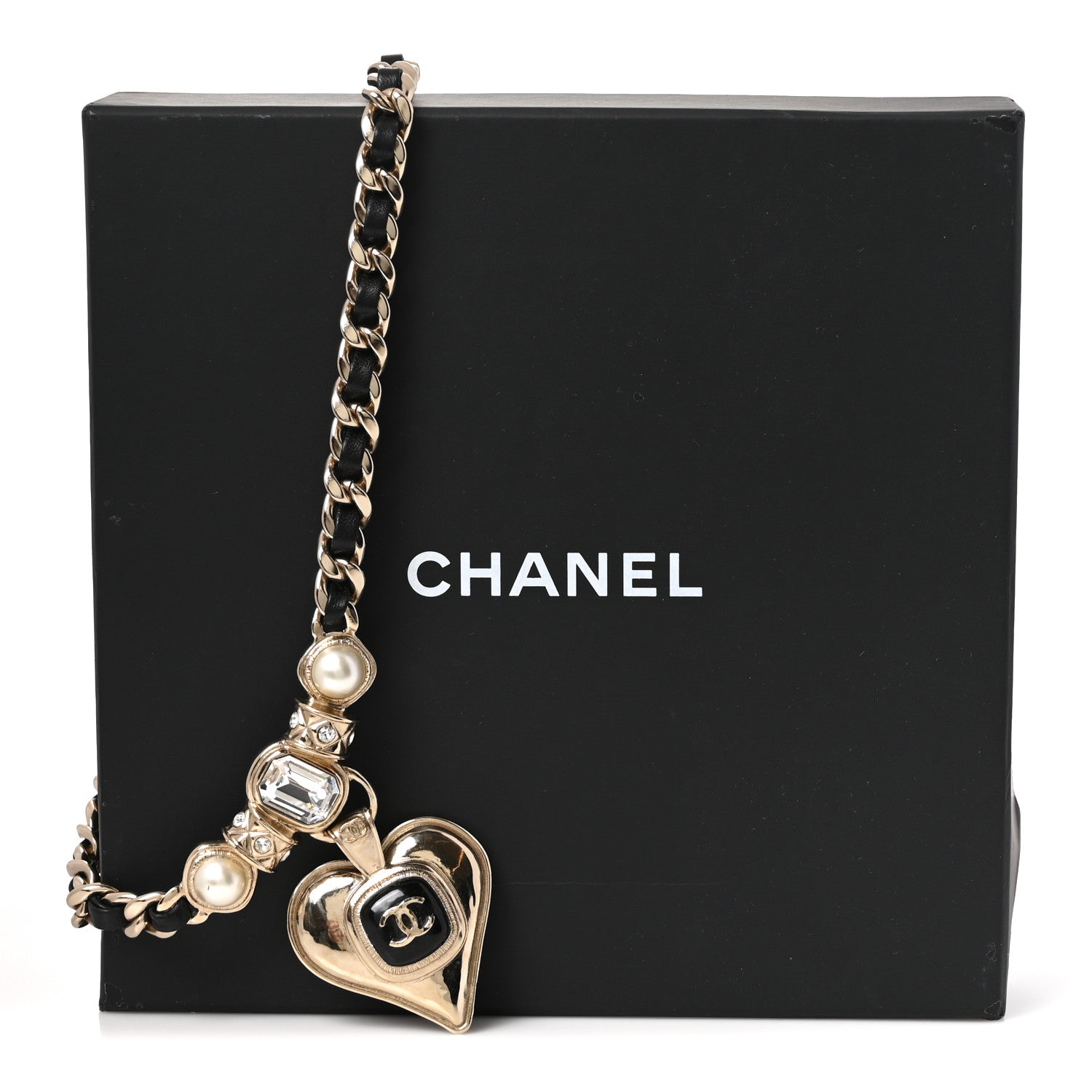 Chanel Lambskin Crystal Pearl CC Heart Choker Gold Black 5 of 5