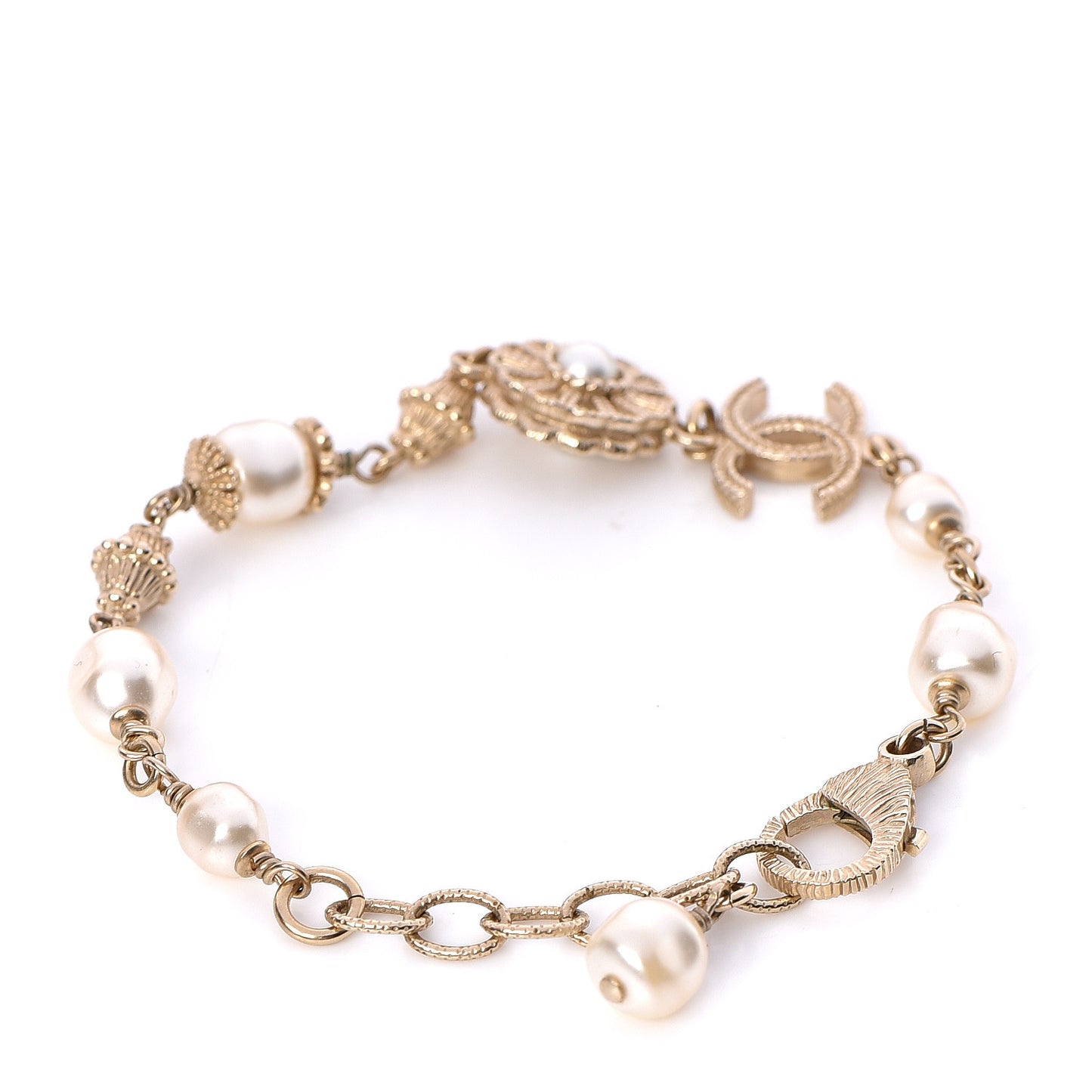 Pearl Crystal CC Flower Bracelet Gold