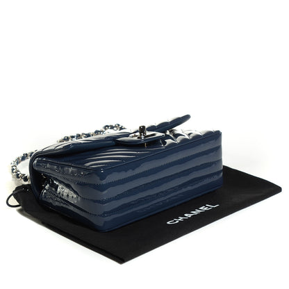 Chanel Patent Chevron Quilted Mini Rectangular Flap Navy Blue 4 of 8