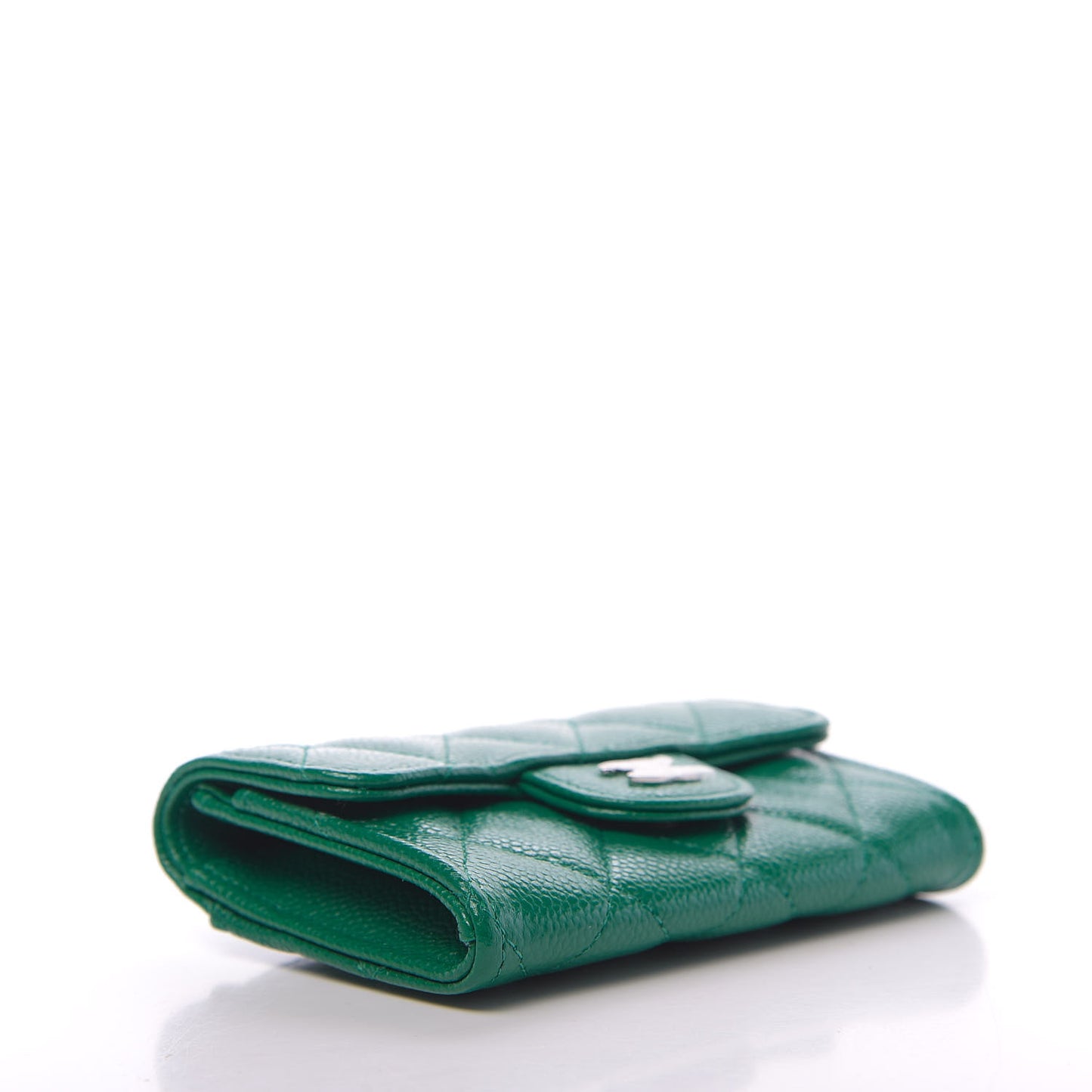 Caviar Quilted Flap Card Holder Wallet Green